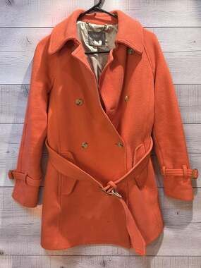 J.Crew Stadium Cloth by Nello Gori Coral Wool Belted Trench Peacoat Size 00